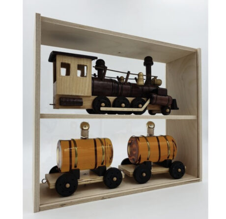 Houten Trein met 2 x wagon met whisky 2x20cl