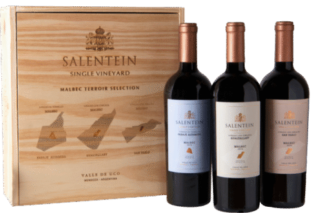 Salentein Single Vineyard Malbec Terroir Selection Mixed Case( 1* 75cl Single Vineyard "El Tomillo" Malbec, 1 * 75cl Single Vineyard "Los Cerezos" Malbec en 1 * 75cl Single Vineyard "Los Jabalies" Malbec in kist)