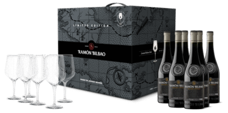 6 flessen 75 cl. Ramón Bilbao Edición Limitada in een luxe doos met 6 Ramon Bilbao wijnglazen